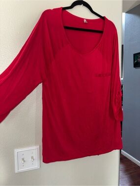 GLITZ Red Scoop Neck Roll Tab Sleeve Pocket Tunic Top 3X